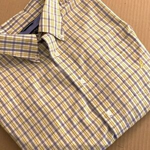 Nautica Mens Size XXL Button Front Long Sleeve Shirt 100% Cotton Yellow Plaid